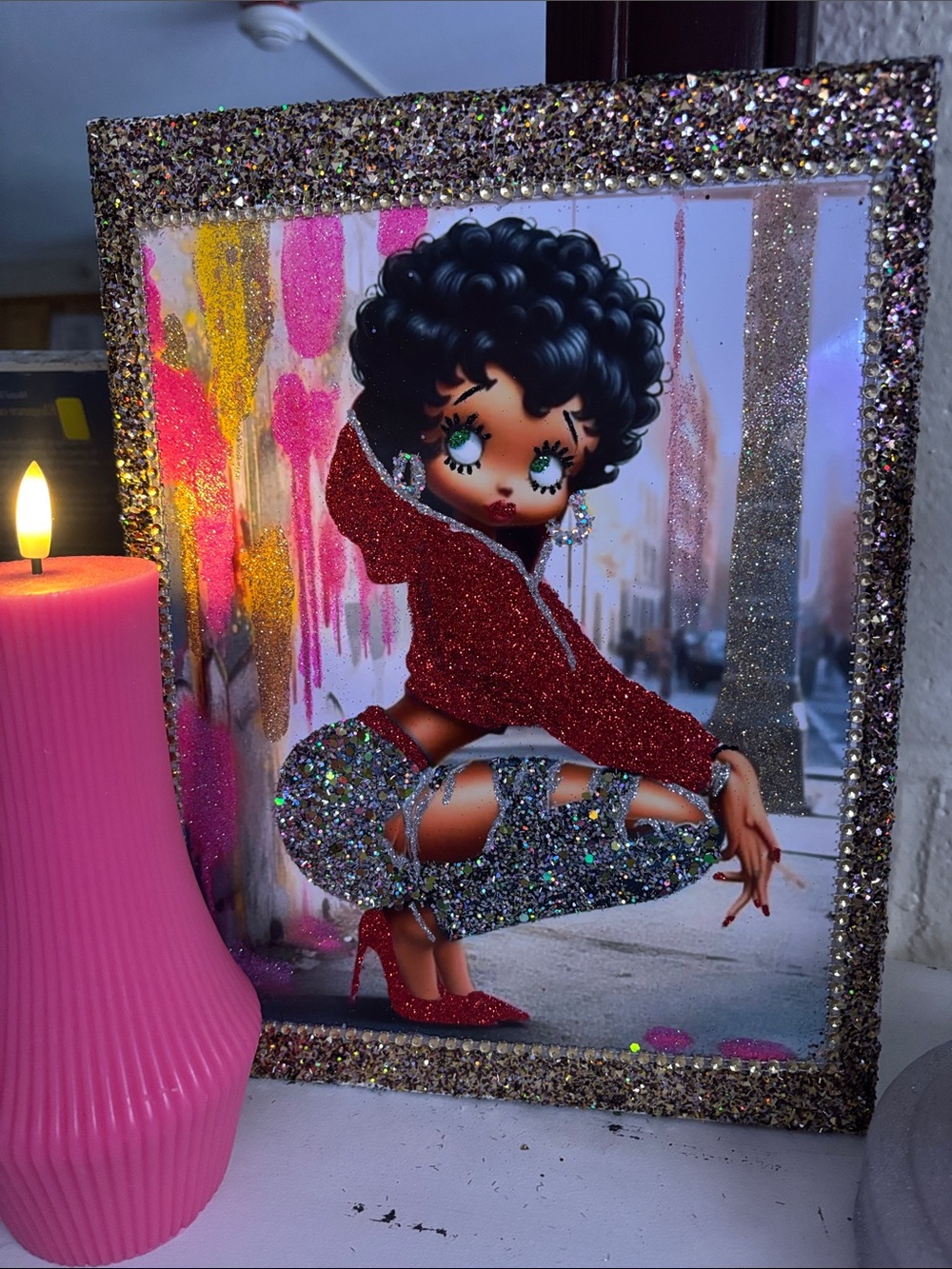 DIY glitter Betty Boop photo print 8 x 10 on 9 x 12 canvas